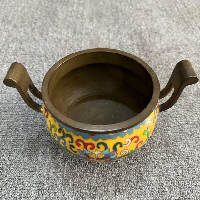 Large Vintage Cloisonné Enamel Tripod Censer With Handles For Sale In Los Angeles - Image 6 of 6