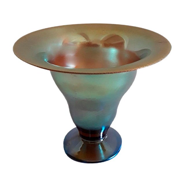 Glass Myra Vase or Bowl on Stand in Blue, Green & Gold Crystal Glass from WMF, 1930s For Sale - Image 7 of 7