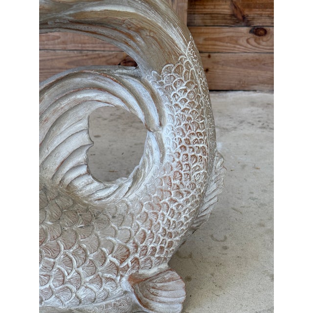 Light Gray Vintage Coastal Regency Resin Koi Fish Side Table or Garden Stool For Sale - Image 8 of 12