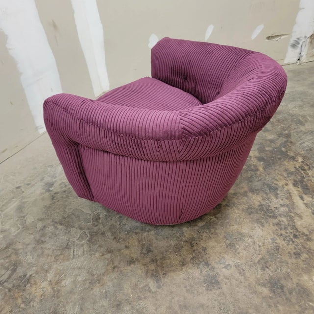 Preview Furniture Postmodern Burgundy Wide Whale Swivel Chair For Sale - Image 10 of 12