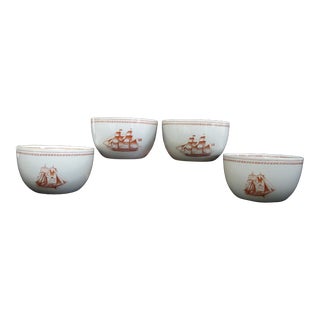 Spode Copeland Red Gold Trade Winds Ship Brig Built Rice or Cereal Bowl Set of 4 For Sale