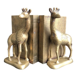 Mid 20th Century Brass Giraffe Bookends-a Pair For Sale
