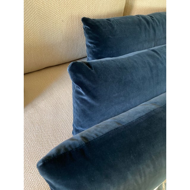 Navy Blue Set of 3 Navy Blue Velvet Lumbar / Kidney Pillows With Down Inserts For Sale - Image 8 of 18