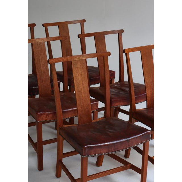 1930s Leather Dining Chairs by Teak & Niger attributed to Børge Mogensen, Denmark, 1939, Set of 6 For Sale - Image 5 of 18
