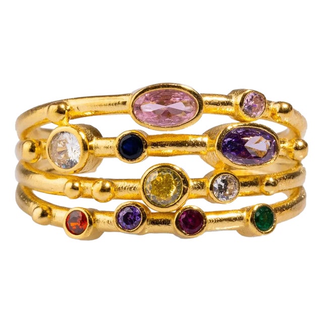 Colorful Multi Gemstone & Gold Adjustable Statement Ring, Adjustable size, One Size Fits Most For Sale