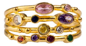 Colorful Multi Gemstone & Gold Adjustable Statement Ring, Adjustable size, One Size Fits Most
