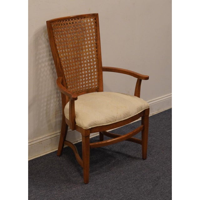 CENTURY FURNITURE Solid Oak Rustic Country French Cane Back Dining Arm Chair Upholstery needs to be cleaned or replaced;...