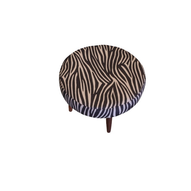 Wood Danish Stool in Teak with Zebra Striped Upholstery, 1960s For Sale - Image 7 of 8