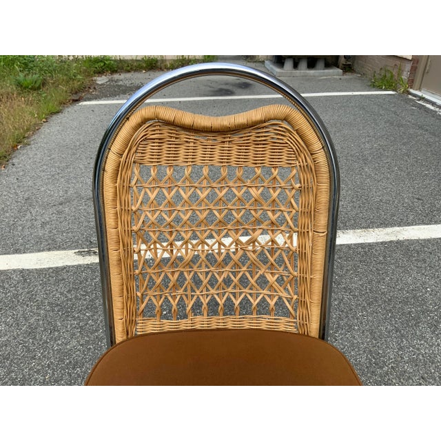 Brown Daystrom Furniture Mid Century Chrome and Wicker Swivel Vanity/Desk Chair For Sale - Image 8 of 12