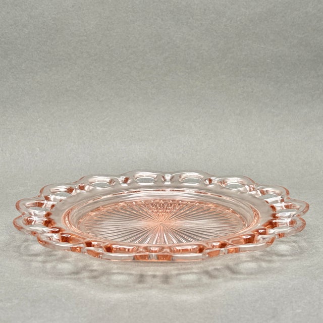 Art Deco Vintage Pink Anchor Hocking “Old Colony” Lace Edge 3 Piece Serving Set For Sale - Image 3 of 12