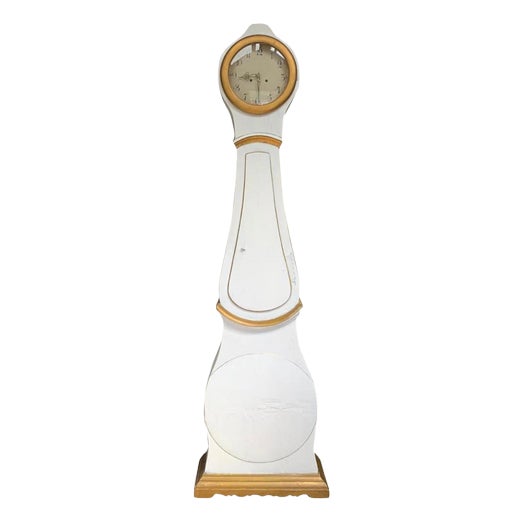 Gustavian Swedish Mora Clock in White-Gold For Sale