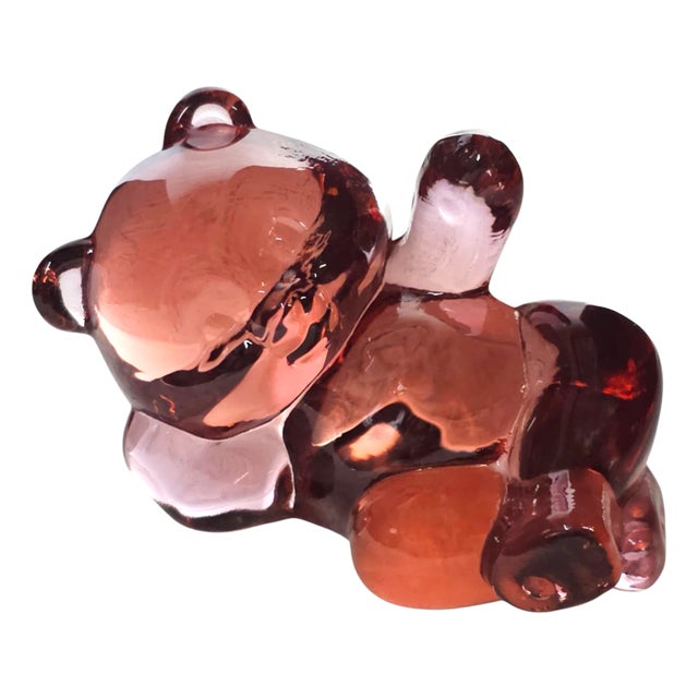 Fenton Petal Pink Reclining Bear – Handcrafted Glass Figurine (1991-1995) For Sale