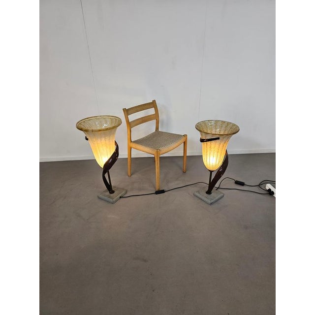 Large Jugendstil Floor Lamps with Stone Base and Italian Glass Shade from Roberto Galli, Set of 2 For Sale - Image 17 of 18