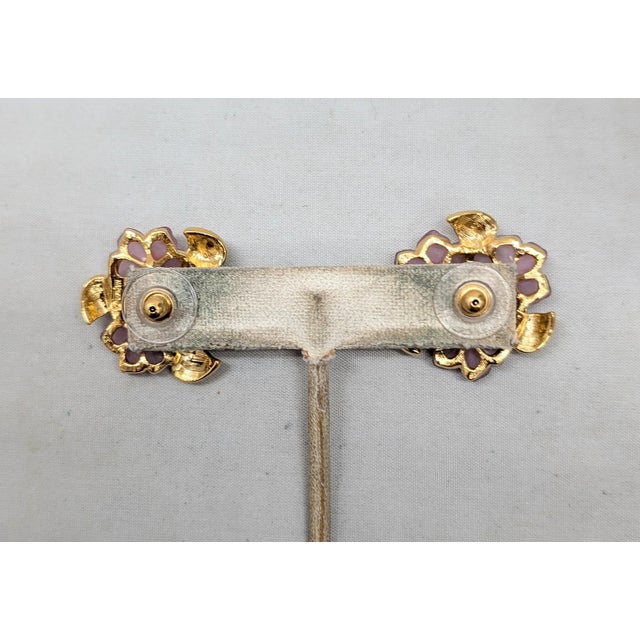 Pink Vintage Signed Napier Goldtone Pink Flowers & Faux-Pearls Pierced Earrings-2 Pieces For Sale - Image 8 of 8