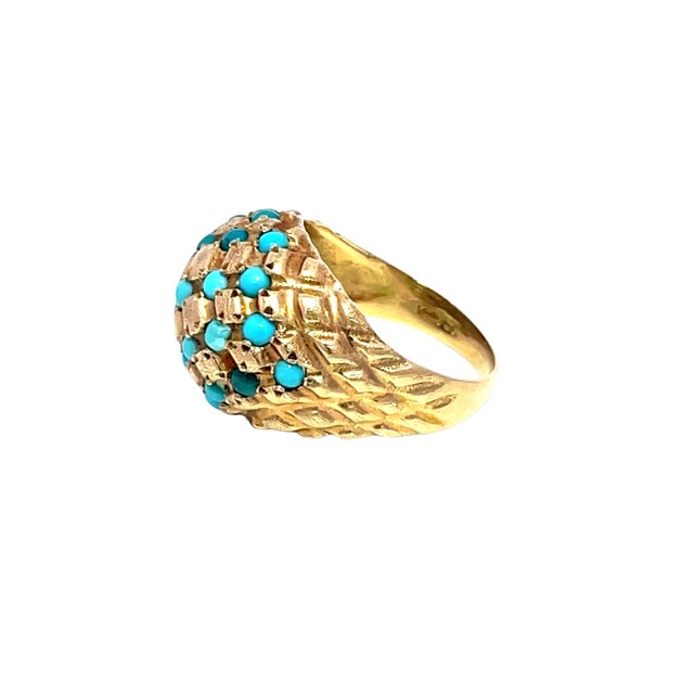 Modern Mid 20th Century 18k Yellow Gold Vintage Turquoise Studded Ring, Size 5.5 For Sale - Image 3 of 10