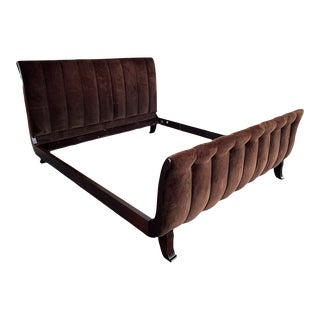 Vintage Hickory Chair Calla King Bed by Mariette Himes Gomez in Brown Velvet and Walnut For Sale