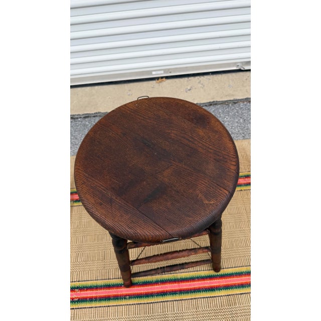 Shabby Chic A Neat Antique Oak Workbench Barstool, With Wire Repairs, Circa 1890’s For Sale - Image 3 of 12
