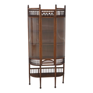 Antique Victorian Stick & Ball Oak Curio Cabinet For Sale