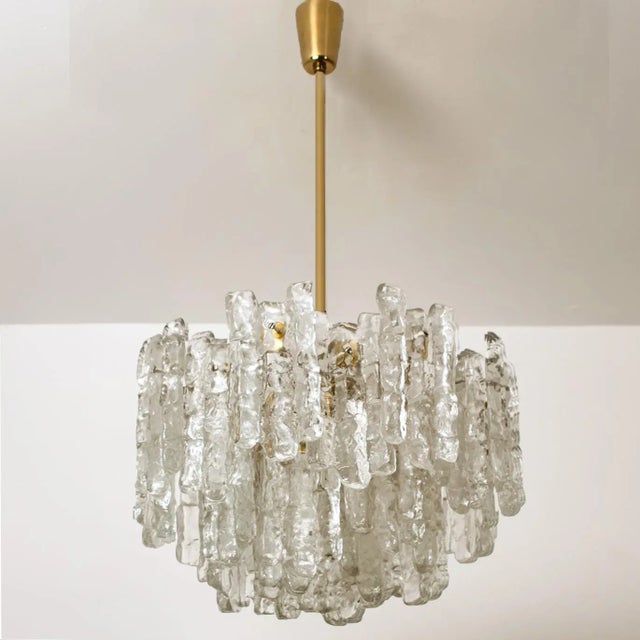 Ice Glass Light Fixtures, 2 Wall Scones and 2 Chandeliers from Kalmar, Set of 4 For Sale - Image 12 of 18