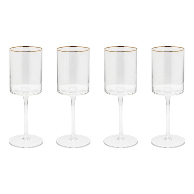 Ottica White Wine Glasses with Gold Rim, Set of 4 For Sale