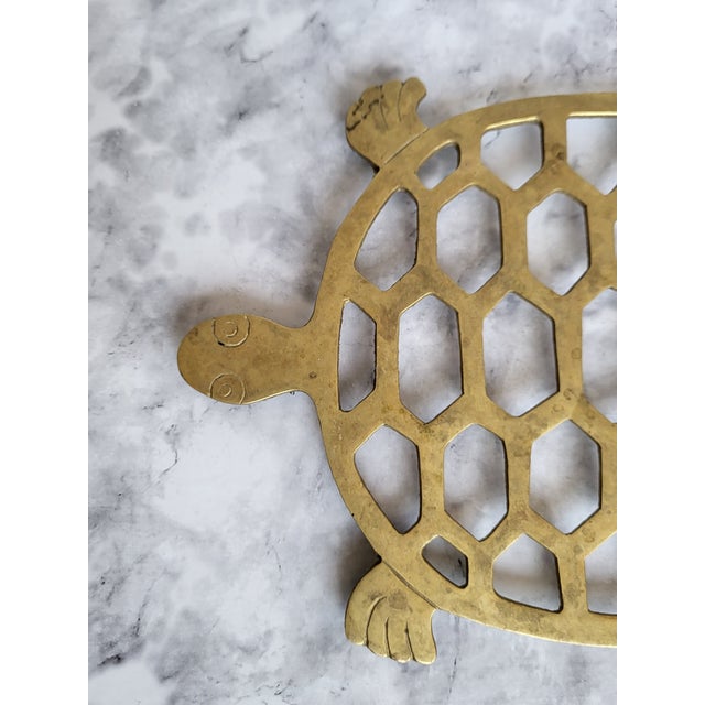 Vintage Mid Century Brass Turtle Trivet For Sale - Image 4 of 12