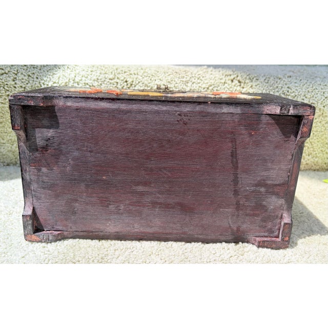 Wood Antique Chinese Carved Rosewood Box With Figurines & Working Lock For Sale - Image 7 of 9