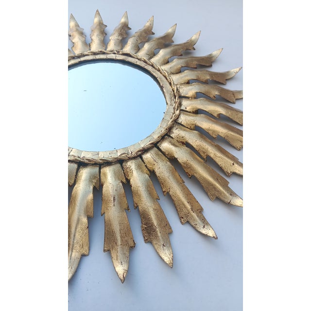 Vintage Spanish Gilt Metal Sunburst Mirror, 1960s For Sale - Image 4 of 7