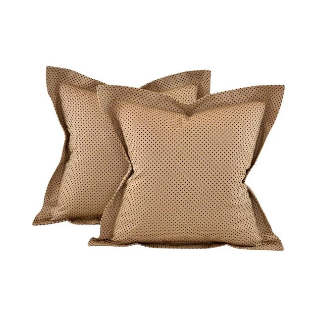 Brown Designer Vicki Payne Free Spirit Taupe Brown & Navy Blue Polka Dot Pillow Covers- Pair For Sale - Image 8 of 8