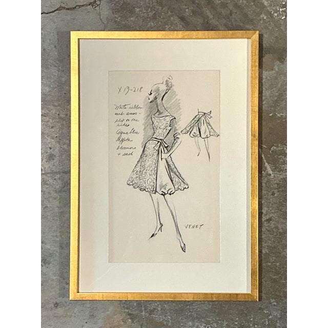 Vintage Framed Phillipe Venet Fashion Illustration For Sale - Image 12 of 12