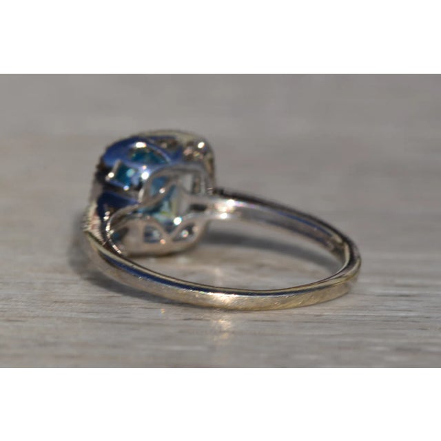 Early 21st Century The San Bruno: Ladies 14K Checkerboard Cushion Cut Topaz and Diamond Halo Ring For Sale - Image 5 of 10