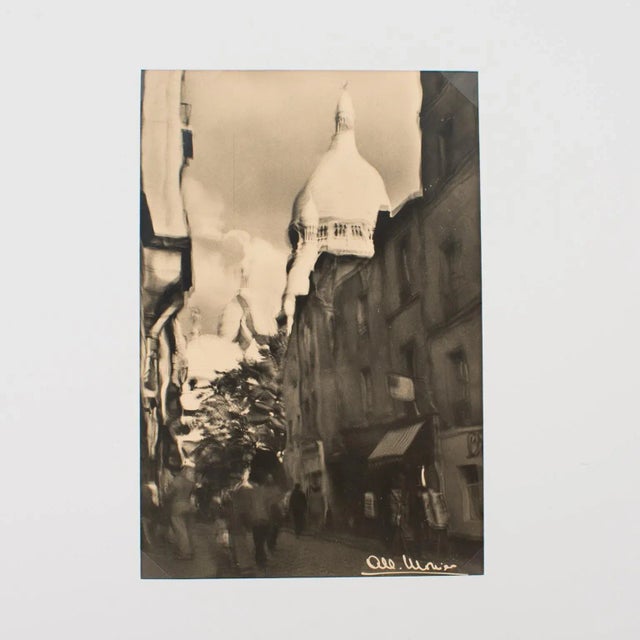 An original silver gelatin black and white photography postcard by Albert Monier, artistic view of Montmartre in Paris,...