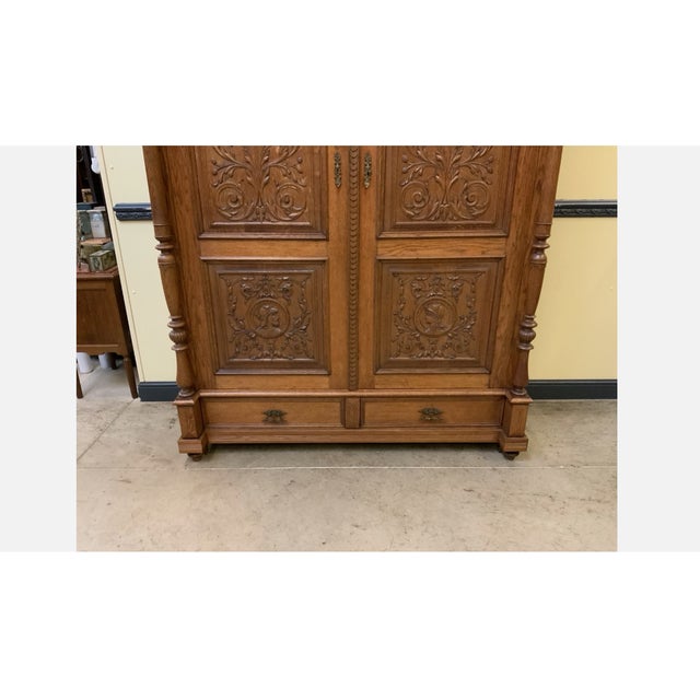Antique Neo-Renaissance Wardrobe in Oak, 1880 For Sale - Image 10 of 11