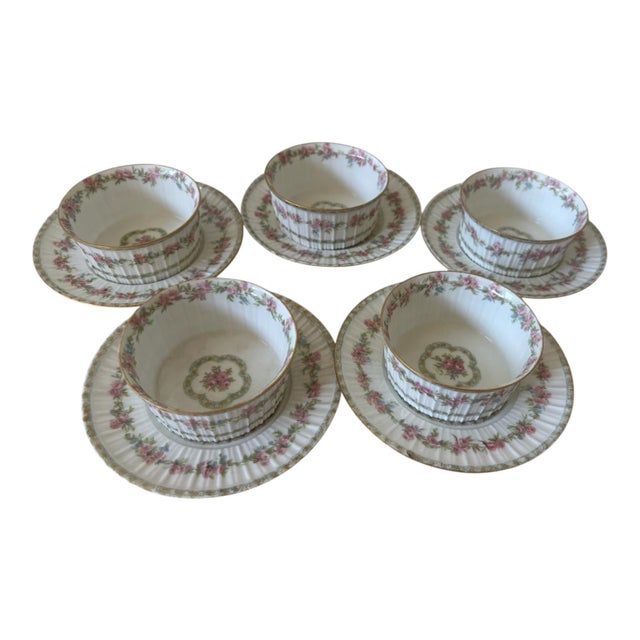 Limoges, France Early 20th-Century Charles Field Haviland Limoges Floral Ramekins & Underplates — Set of 10 For Sale - Image 4 of 12