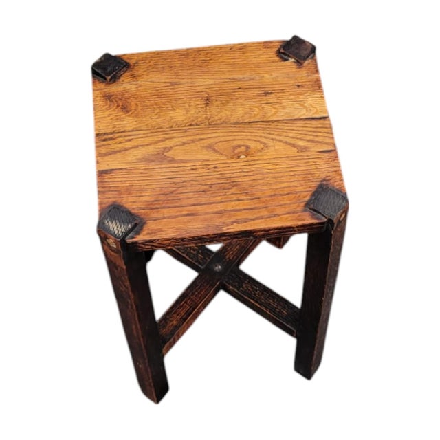 Early 20th C Arts & Crafts Mission Tiger Oak Side Table – Square Top For Sale - Image 4 of 11