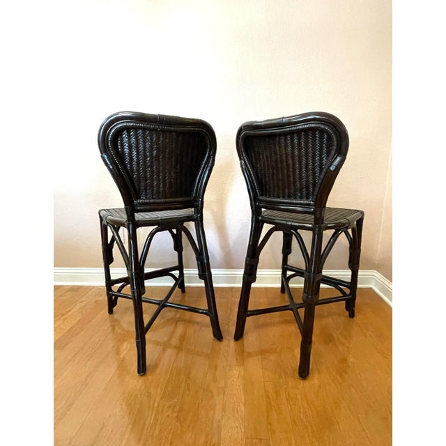 Late 20th Century Late 20th Century Black Rattan Counter Stools - a Pair For Sale - Image 5 of 11