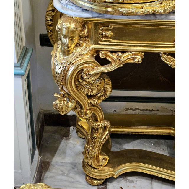 2020s Grand French-Style Console Table – Marble Top With Ornate Gold Leaf & Gilded Bronze Details For Sale - Image 5 of 7