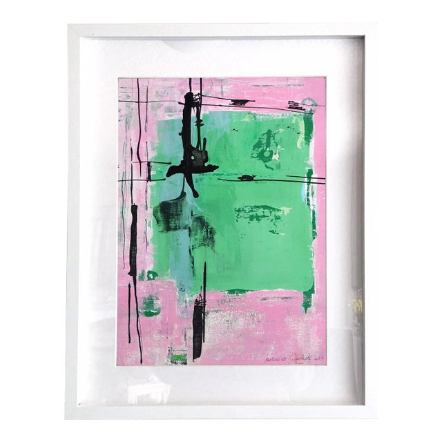 Popcorn. VII Framed Abstract Modern Green/Purple Painting For Sale