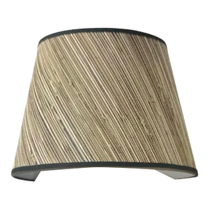 Grasscloth Lamp Shade in Neutral Striation with Gray Grossgrain Trim - 8” x 12” x 8.75”