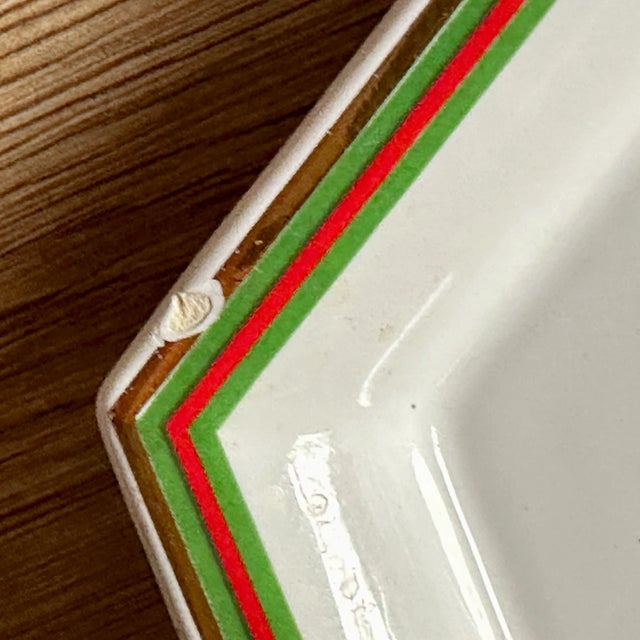 1970s Vintage Gucci Horsebit Porcelain Hexagonal Coaster Set & Leather Case - Rare Italian Equestrian Barware For Sale - Image 10 of 12