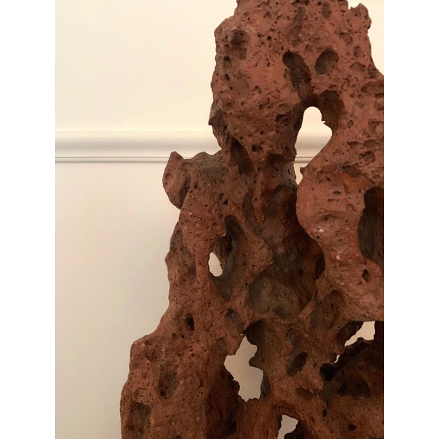 Large Chinese Scholar Stone Rare Red Taihu Rock on Display Stand For Sale - Image 4 of 15