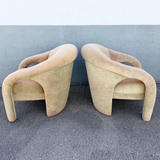 Postmodern Postmodern Sculpted Tan Velvet Lounge Chairs - A Pair For Sale - Image 3 of 9