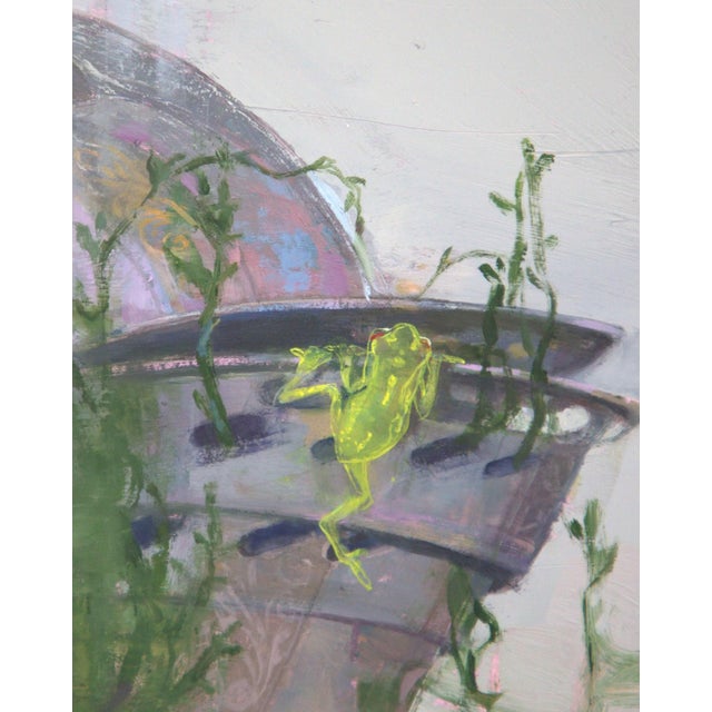 Lost in The Woods by Elena Burykina | Oil on panel Painting of a helmeted figure surrounded by plants. For Sale - Image 4 of 5