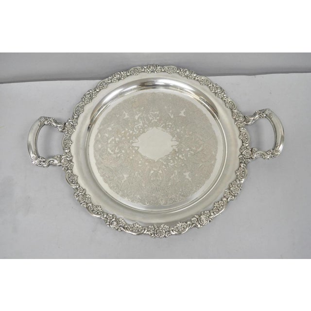 Vintage Oneida Victorian Round Silver Plated Serving Platter Tray W/ Handles For Sale - Image 14 of 14