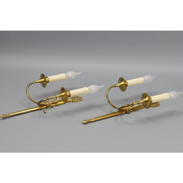 French Art Deco Brass Twin-Arm Sconces, 1930, Set of 2 For Sale - Image 9 of 18
