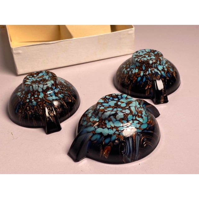 1960s 1960s Mid-Century Modern Murano Blue Copper Aventurine Ashtrays & Trinket Dishes - Set of 4 For Sale - Image 5 of 9