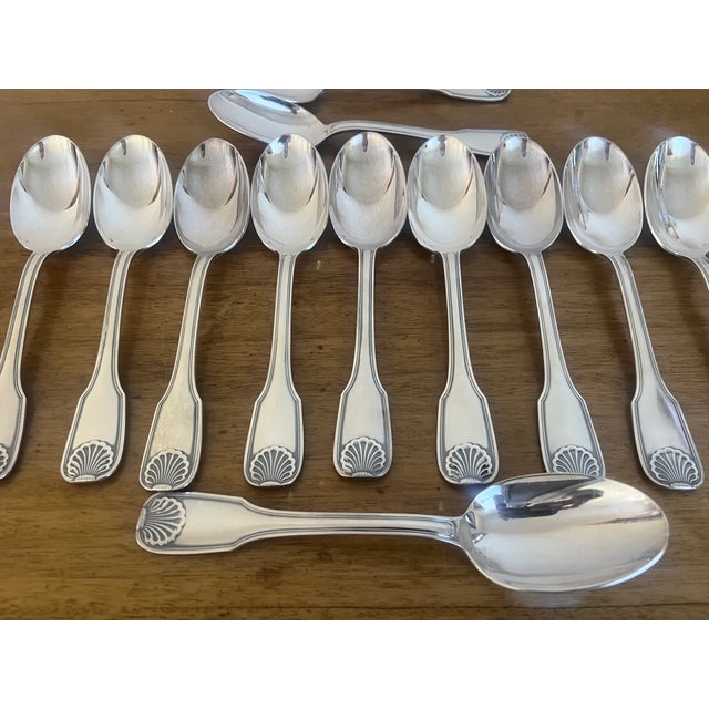 Metal Frionnet Francois Mid Century Shell Pattern Silverware- Set of 37 For Sale - Image 7 of 18