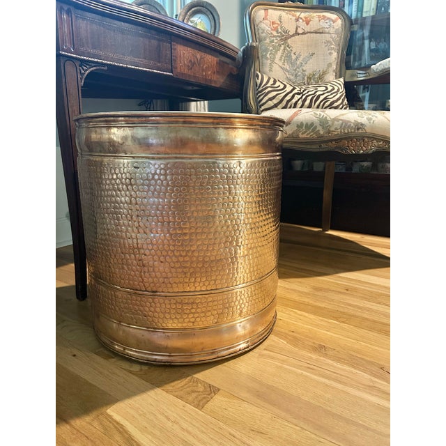 Mid-Century Modern Mid 20th Century Extra Large Hammered Brass Planter or Fireplace Log Holder For Sale - Image 3 of 10