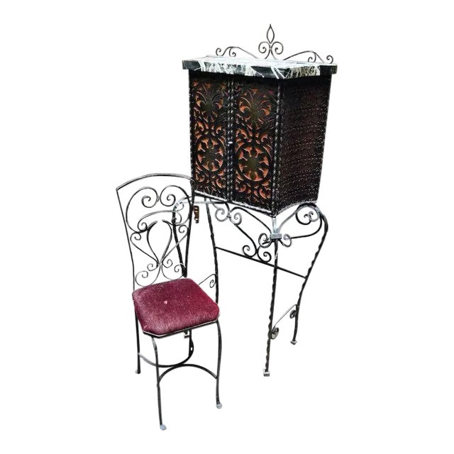 Iron Telephone Stand & Chair After Oscar Bach For Sale