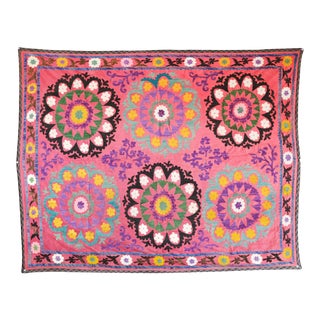 Vintage Raspberry Uzbek Suzani Textile For Sale
