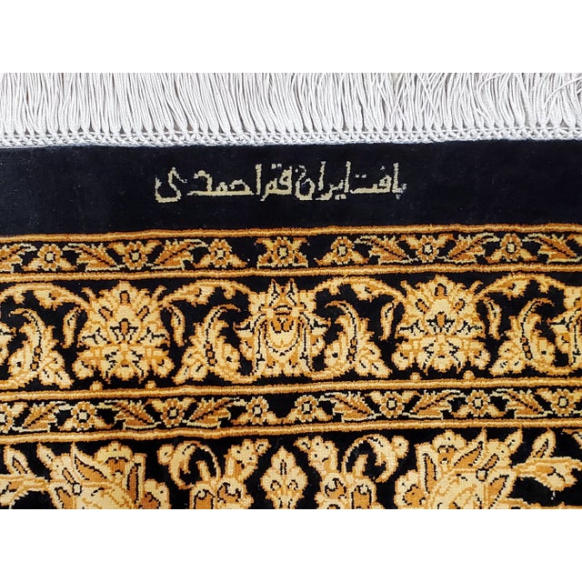 Rare Finely Woven Persian Silk Qum, Handmade Oriental Rug, Gold and Black For Sale In New York - Image 6 of 13